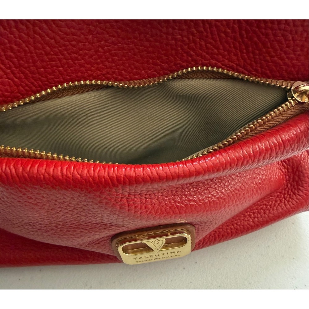 Valentina Red Pebbled Leather Crossbody Bag Gold Hardware Italian Made Handbag - Picture 13 of 13